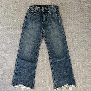 Joe's The Blake Blue Jeans High Rise Wide Leg Crop, Raw Hem Women Size 24